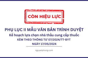 PHỤ LỤC 2 MẪU VĂN BẢN TRÌNH DUYỆT  Kế hoạch lựa chọn nhà thầu cung cấp thuốc