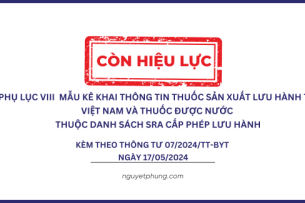 Phụ lục 8 MẪU KÊ KHAI THÔNG TIN THUỐC SẢN XUẤT LƯU HÀNH TẠI VIỆT NAM VÀ THUỐC ĐƯỢC NƯỚC THUỘC DANH SÁCH SRA CẤP PHÉP LƯU HÀNH